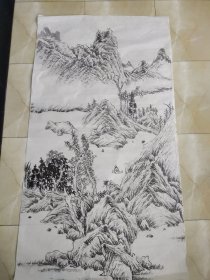 手绘原创国画水墨山水画作品一副保真真迹没落款.孤舟蓑笠翁