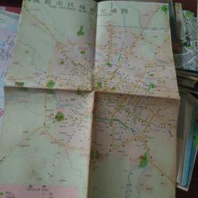 老地图 成都市区近郊旅游图交通路线图。都江堰和青城山导游图。
