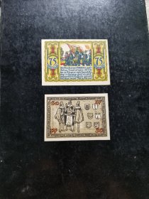 德国1921年许托尔夫等紧急状态纸币一组 品相如图，下面那个是许托尔夫的，上面的是奥斯纳布吕克市的。保真，包挂号，非假不退