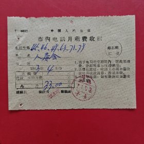 1963年4月，月租费，山西省长子县人民委员会。（生日票据，邮电专题2，82-9）