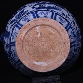 旧藏 元代青花唐太宗人物故事纹狗头罐一对 高39x38厘米