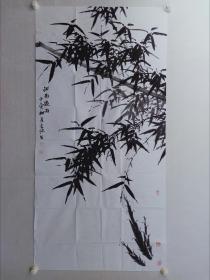 保真书画，当代画墨竹名家，吕长池《江南过雨》四尺整纸国画一幅，软片。作者编著有《风晴雨雪墨竹画法》一书，天津杨柳青画社出版发行，深受广大美术爱好者喜欢。