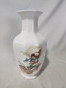 怀旧民俗老物件七八十年代嫦娥奔月六方赏瓶家居客厅博古架摆设收藏佳品不多见
