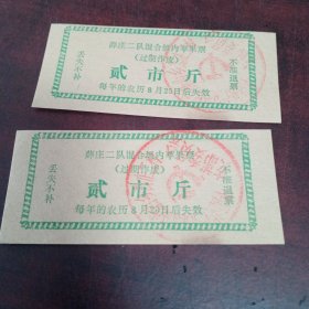 郯城县薛庄二队混合级内苹果票两张合售！