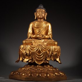 旧藏藏传铜鎏金释迦摩尼坐像
