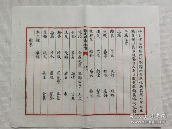 钦定四库全书.原页一页.A56.识者宝之.尺寸约25.8x20.8cm.明清、民国等老破旧文本距今年代久远.多有破损、虫蛀、污渍现象.请拍友三思而行。