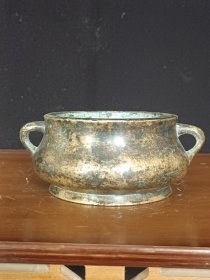 古董 古玩收藏 铜器 铜香炉 传世铜炉 回流铜香炉 纯铜香炉 长13.5厘米，宽11厘米，高5.5厘米，重量1.6斤