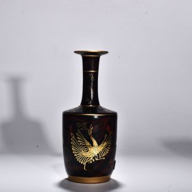 宋汝窑天青釉漆器描金凤纹盘口纸槌瓶 高29.5厘米 宽11.5厘米 1500