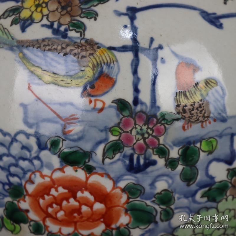 青花斗彩凤戏牡丹龙耳花瓶