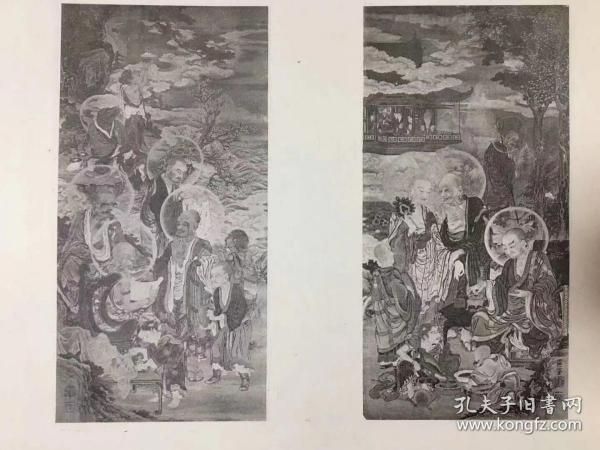 绝版 缘山聚珍罗汉帖 一册全，葛麻（？）封面。内收大德寺关联罗汉图一百图，为研究罗汉图不可缺少之资料。是品为1911年的初版，当时非卖品，尺寸：25cm*37cm。