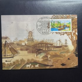 GERcard1德国邮票西德1984年 旅游风光：石勒苏益格-荷尔斯泰因运河上的船 1全 外国极限片