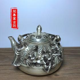 白铜镀银精品铜器 铜壶水壶茶壶 八仙手提壶酒壶装饰礼品古玩收藏