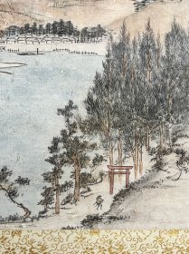 【司马江汉】 古笔山水图
1738 ~ 1818（元文三〜文政元）81岁。本姓安 藤，名峻（一作俊），字君岳，号俊岳，春波楼，曾入赘土 田氏，时称胜三郎或孙太夫，青年时代创作风俗画、美 人画和浮世绘时，曾署名铃木春重，亦署肖亭，画西洋 画时则署作江汉，晚年增号不言、不言道人、无言、桃 言。江户（今东京）生人。初学日本画，后转入西洋画与 兰学的研究，亦是日本铜版画的最初尝试者。