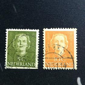 外国邮票 荷兰  女王像   信销票 2枚