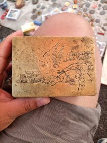 民国建国初铜制英雄独立纹墨盒，带砚板，完好没毛病