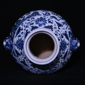 旧藏 元代青花唐太宗人物故事纹狗头罐一对 高39x38厘米