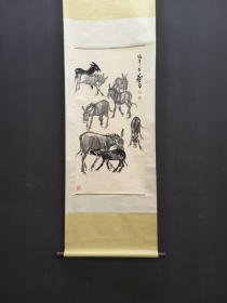A 黄胄 精品纸本八驴图 画心尺寸47.5x98厘米