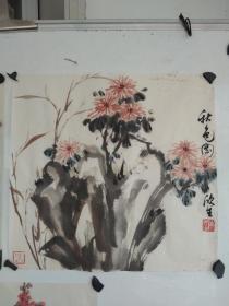 苏州已故书画家 朱欣生 花卉小品3幅 每幅尺寸34x33，霉斑较多