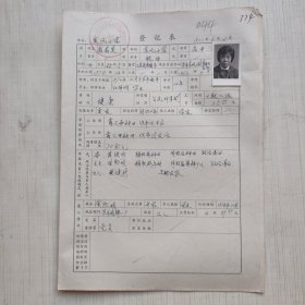 1977年教师登记表： 东风小学/ 东风人民公社 高如英 贴有照片