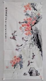 保真书画，嘉兴美术馆副馆长，嘉兴画院副院长，仲中笑四尺整纸《幽谷春深》花鸟画一幅138×70cm软片，仲中晓，笔名仲笑、中笑。浙江省第十二届政协委员、嘉兴市第八届政协委员，中国美术家协会会员、嘉兴美术馆、嘉兴蒲华美术馆、嘉兴画院副馆（院）长。