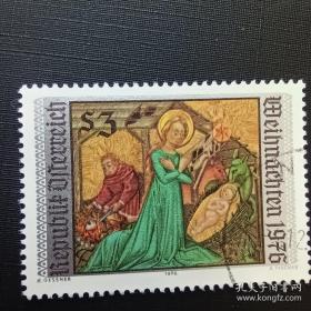 ox0103外国纪念邮票奥地利1976 圣诞节绘画 信销 1全 雕刻彩雕版 邮戳随机