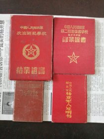 （1954年）山西洪洞：【张青林】各类证书四种合售（包括：中国人民解放军政治师范学校结业证书、中国人民解放军第二政治干部学校修业证书等）