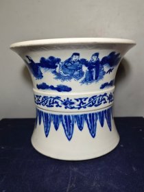 明青花人物笔筒