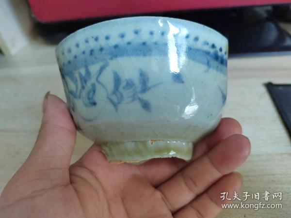 明代青花外花鸟内十字杵大碗瓷片标本