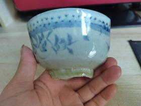 明代青花外花鸟内十字杵大碗瓷片标本