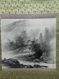 有径/亿71回流精品山水图立轴，绢本绫裱原装原裱，装裱精良，畫芯50×45厘米，整轴67×145厘米，树脂轴头，款印如图品相如图老旧黄斑