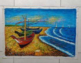 佚名世界著名风景油画（临摹文森特梵高“圣马迪拉莫海边的渔船”）9262