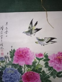旧画一幅鸟儿牡丹图陆谨言绘原装原裱秀丽典雅64×46cm品如图