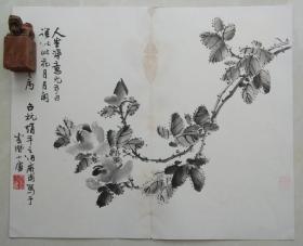 民国古杭赵平之作于云潜小庐之淡墨清雅国画《月季花》