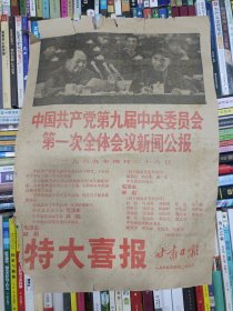 特大喜讯报:中国共产党第九届中央委员会第一次全体会议新闻公报