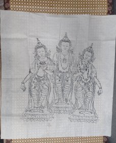 老雕版宣纸旧刷《菩萨像》一张，尺寸68*64厘米