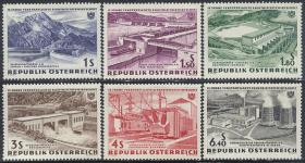 A301外国邮票奥地利1962年 电力工业国有化15年 新 6全　雕刻版