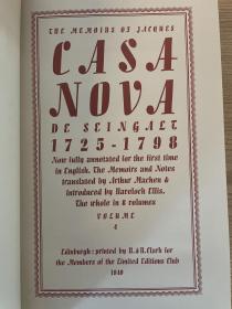 全本《卡萨诺瓦回忆录》 the memoirs of jacques casanova -Fully Annotated For the First Time in English 《卡萨诺瓦回忆录》  limited editions club  限量1500套之第271套 布面精装 全8卷 著名性心理学家蔼里斯作序