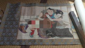 日本昭和时期纯手绘春画浮世绘手卷，纸本绫裱，树脂轴头，品相如图，五帧中古二手物品， 画心26*36厘米，装裱尺寸210*33厘米，喜欢的朋友点我想要议价出