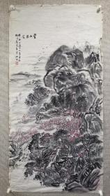 圆林法师国画一幅《灵山法会》自然旧 画的好 尺寸136x68厘米，保真。