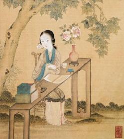 喷绘画芯 清 佚名 桐荫仕女 30x34cm绢本