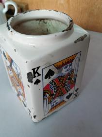老JQKA四方瓷罐(少见)
