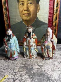 70，80年代，雕塑瓷厂福禄寿三星，缺帽翅y