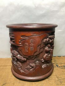 名家手工浮雕竹子雕工笔筒