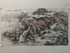 辽宁名家，吴成槐山水画大幅79×141cm，软片。吴成槐　（1943.12）辽宁美术出版社社长、总编辑、辽宁省美术家协会副主席，他的创作实践丰富而且漫长，曾出版发行二十余部画册、千余幅插图、速写等作品，出版个人专著数本。（保真书画）