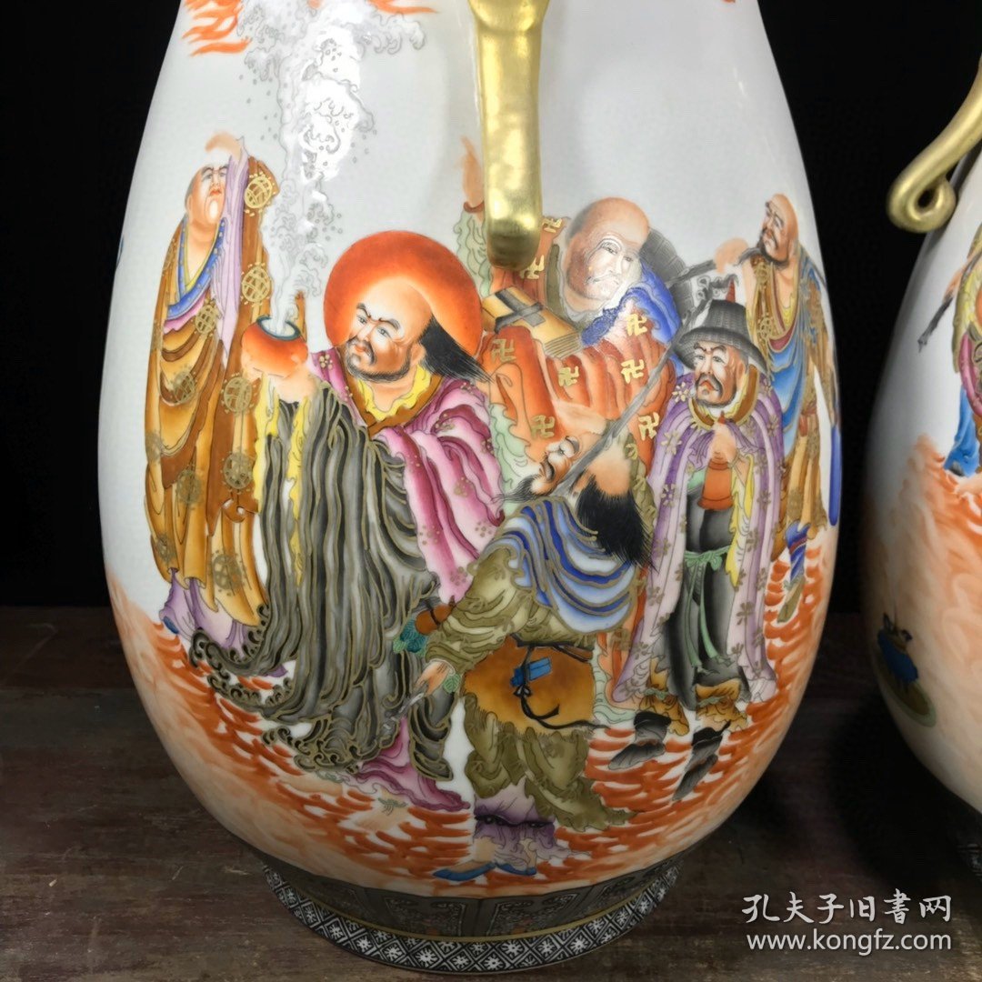 乾隆年制本金珐琅彩十八罗汉象鼻耳大尊一对