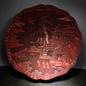 剔红漆雕多梭山水盒 直径41.5cm 高12cm重6770克