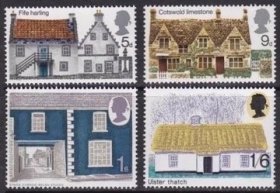 英国邮票1970年乡村传统建筑4枚全 庄园民居 旅游风光