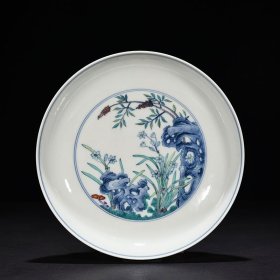 清雍正斗彩芝仙贺寿花卉纹盘
