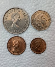 英属泽西岛0.5-1-10-20便士4枚 17-28mm 氧化 按图发货