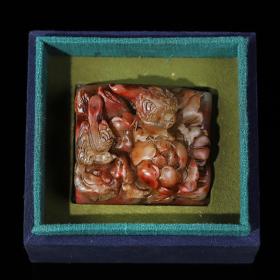 珍藏寿山芙蓉石雕刻【鸟语花香】花鸟印章，长6.4厘米宽2.8厘米高9.9厘米，重337克